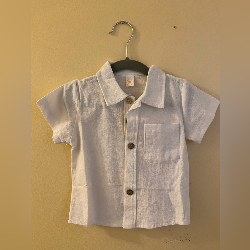 Toddler Boy Linen Shorts Outfit Button Up Short Sleeve Shirts with Pockets